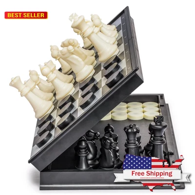 Tablero de ajedrez y damas magnético de viaje Yellow Mountain Imports grande 2 en 1 Foto 1 de 4