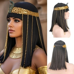 Ägyptische Königin Kleopatra Cosplay Perücke, Kostüm - 12 Zoll Damen gerade schwarz - Bild 1 von 5