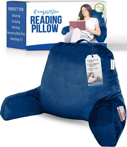 Comfortspa Reading Pillow for Bed Adult Size, Back Rest Pillow with Arms, Pocket - Picture 1 of 12