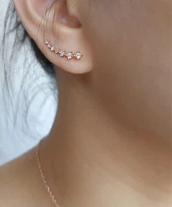 Rose Gold Plated Sterling Silver Crawler Hook Climber Stud Earrings Gift 925 - Picture 1 of 6