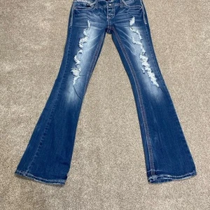 De Colección Y2k Amatista Celia Bootcut Jeans Talla 7 tiro bajo Distress lavado oscuro elástico - Imagen 1 de 12