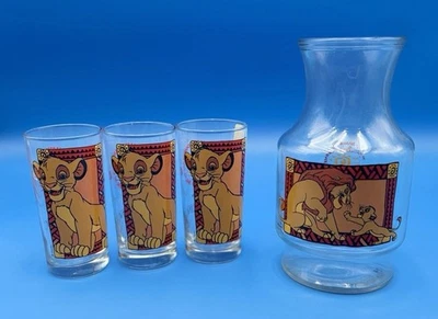 Vintage/Retro 1994 Anchor Hocking/Disney The Lion King Glass Carafe & 3 Cup Set - Image 1 of 4