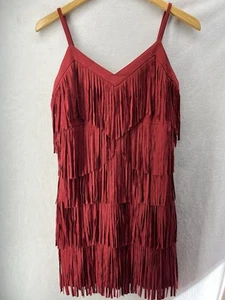Idyllwind Women's Lady Luck Faux Suede Fringe Western Cowgirl Dress Red Sz S - Picture 1 of 7