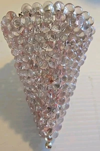 Pink Beaded Grape Style Votive Candle Holder W/ Silvertone Hanger 12.5" - Picture 1 of 8