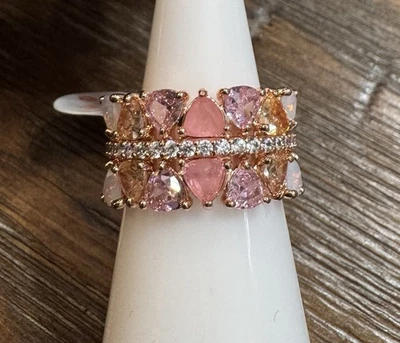 Anillo Unicornio Raro Fiesta Bomba RG90448 Conjunto de Circonita Circonita Rosa/Piedra Lunar Sobre Oro Rosa Foto 1 de 4