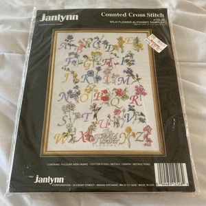 1992 New Vintage Janlynn Wild Flower Alphabet Sampler Counted Cross Stitch USA - Picture 1 of 4