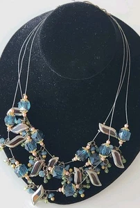 CHICO'S 3 Strand Blue Beaded Necklace Chunky Silver - Picture 1 of 5