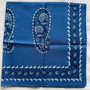 Vintage Handkerchief Blue Cotton Paisley Floral Pattern Classic Pocket Square 17 - Picture 1 of 3