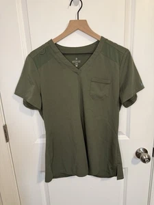 Med Couture Touch Women's Medium 1-Pocket STRETCH  V-Neck Scrub Top Olive Green - Picture 1 of 4