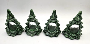 Christmas Tree Napkin Ring Ceramic MCM Vintage Set 4 Holiday Dinner - Picture 1 of 4