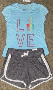 Girl’s Justice Graphic S/S Tee & Shorts Outfit, Size 7/8 - Picture 1 of 4