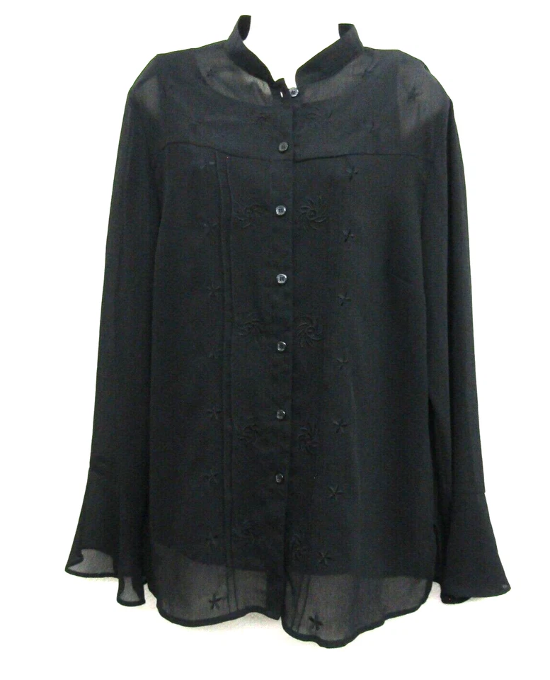 RQR Mujer Top Camisa Blusa L Negra Manga Larga Forrada Retro Informal Damas Foto 1 de 4