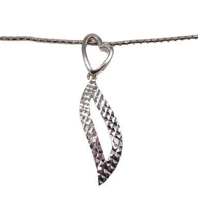 Solid 18K White Gold Heart Diamond Cut Dangle Pendant Necklace 16" - Image 1 of 4