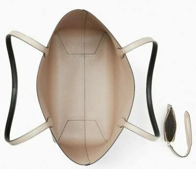 全新无标签 Kate Spade Ava 双面米色皮革托特包 + 小袋黑色 K6052 礼品袋 — 第 1/4 张图片