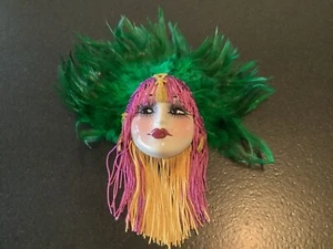 Unique Creations Wall Mask Woman Green Feathers San Francisco - Picture 1 of 3