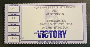 Billet de football Northwestern Wisconsin Badgers Stub 10/21 1995 Darnell Autry TD