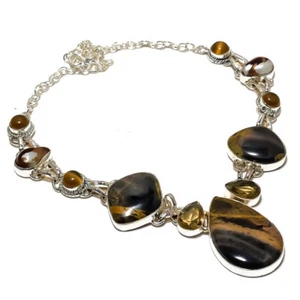 Tigers Eye Smoky Topaz Pearl Gemstone Silver Plated Necklace Jewelry 18" - Picture 1 of 1