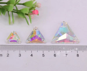 White AB Sew On Glass Crystal Rhinestones Triangle Flatback Stone Size sele - Picture 1 of 6