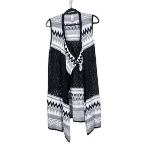 No Boundaries Cardigan Sweater L 11 13 Juniors Sleeveless Gray Black White Knit - Picture 1 of 6