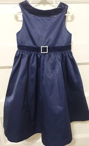 Gymboree Girl's Size 5 “Holiday Trimmings” Royal Blue Satin Velvet Trim Dress - Picture 1 of 8