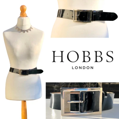 Hobbs Belt, BLACK Patent Leather, Large Silver Buckle, 1.5" Wide (MED) UK 10 -12 - Image 1 of 4