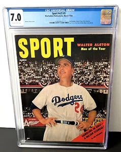 1955 BROOKLYN DODGERS WALT ALSTON 1st SPORT MAGAZINE 1956 NEWSSTAND CGC 7.0 - Picture 1 of 4