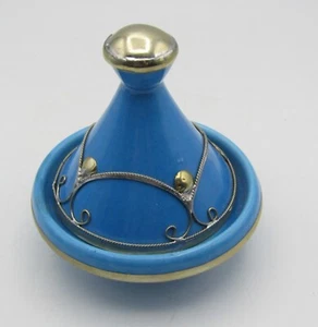 MAROKKANISCHE HANDGEFERTIGTE TON KERAMIK TAJINE mit Neusilber-Overlay (4") - Bild 1 von 5