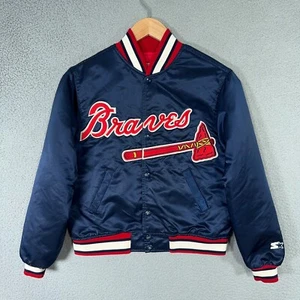 Vintage Atlanta Braves Satin Bomber Starter Jacket Youth Medium MLB 90s Coat - Picture 1 of 22