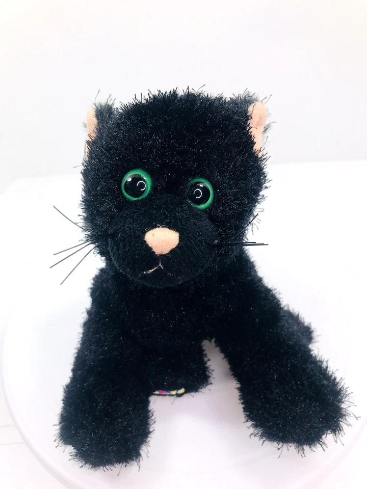 Webkinz Black Furry Kitty Cat 8" Plush #HM135 Green Eyes Halloween No Code Ganz - Image 1 of 4