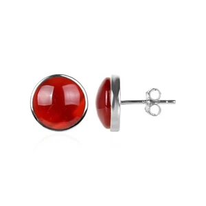 12.0Ct Round Natural Carnelian 14k White Gold Plated 925 Solitaire Stud Earrings - Picture 1 of 6