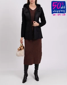 RRP€215 EMMA & GAIA Quilted Jacket US4 IT40 S Wool Blend Contrast Part Hooded - Picture 1 of 10