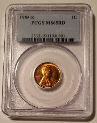 1955 S Lincoln Wheat Cent MS65 RED PCGS* - Image 1 of 2