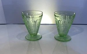 2 Jeannette CHERRY BLOSSOM GREEN 3 3/4"- 4 oz FOOTED JUICE TUMBLERS - Picture 1 of 5