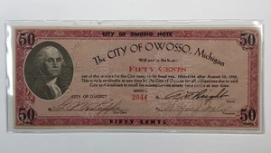 1933-1934 City of Owosso Michigan 50 Cents Note - Depression Era Scrip - Picture 1 of 3