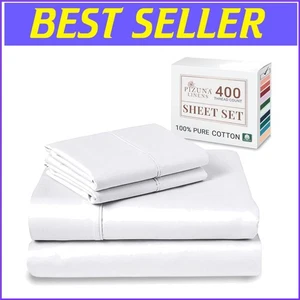 Cooling Deep Pocket King Size Sateen Sheets Set in 100% Cotton - White - Picture 1 of 9