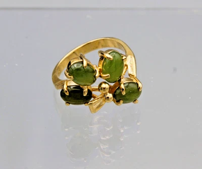 925 Green Chrysoprase 4 Gemstone Cluster Gold Tone Silver Ring Size 5 NM 3g F97 - Image 1 of 4