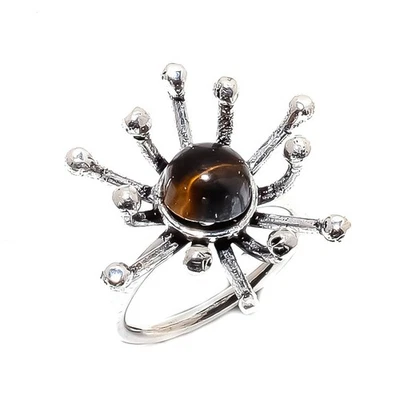 Anillo hecho a mano de plata de ley 925 con piedras preciosas ojo de tigre natural talla 6 w394 Foto 1 de 4