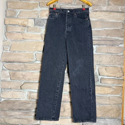 Levi's Premium Ribcage Straight Ankle Jeans Black High Rise W27 L29 Button Fly - Image 1 of 4