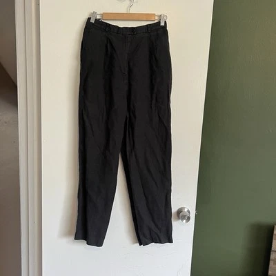 Pantalones de lino irlandeses vintage Talbots negro carbón tiro alto pierna recta talla 10 Foto 1 de 4