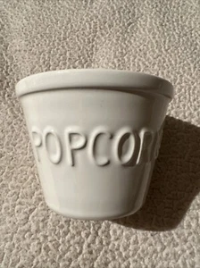 CRATE AND BARREL 4” INDIVIDUAL CERAMIC POPCORN BOWL WHITE 3D LETTERS UNUSED - Picture 1 of 5