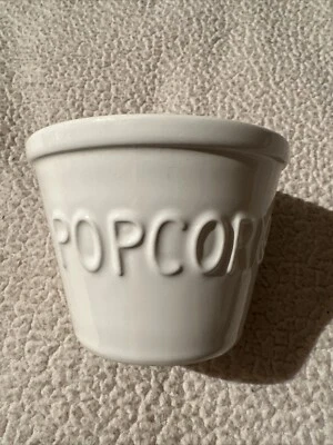 CRATE AND BARREL 4” INDIVIDUAL CERAMIC POPCORN BOWL WHITE 3D LETTERS UNUSED - Image 1 of 4