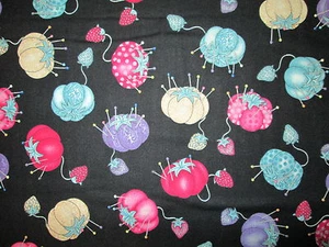 PIN CUSHIONS PINCUSHIONS SEWING ITEMS BLACK COTTON FABRIC FQ - Picture 1 of 6