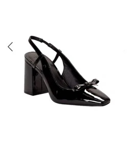 Just Fab JF Fauna Women's Sz 7 Black Sling Back Pumps Shoes Vegan Patent Bow NEW - Picture 1 of 8