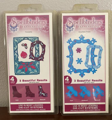 Lot Of 2 Spellbinders Frameabilities die Poinsettia Frame And Snowflake Frame - Image 1 of 4