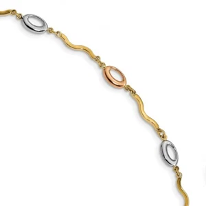 14k 14kt Tri-Color Tri-color Polished Fancy Link Bracelet 7.5 inch Lobster - Picture 1 of 3