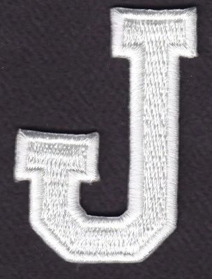 WHITE BLOCK LETTER "J" (1 7/8") - Iron On Embroidered Applique Patch - Image 1 of 2