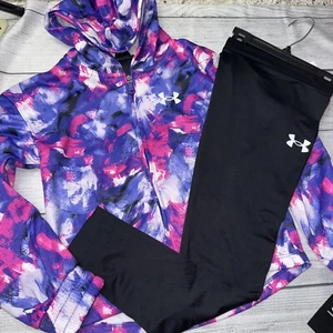 Under Armour Girls Size 6 Purple Pink Zip Up Black Leggings Outfit Set NEW - Picture 1 of 1