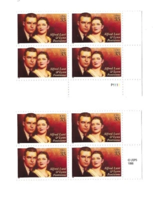 Set of 2 US Alfred Lynn Fontanne 33c Stamp Plate Block Scott#3287 P1111 + USPS C - Image 1 of 2