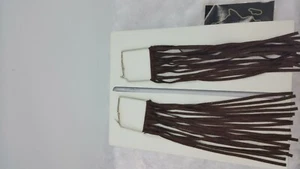 Urban Square Brown Faux Suede Hoop Fringe Trim Tassel Earring Snap Boho Funky - Picture 1 of 4