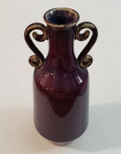 Pottery Vase Scroll Handles Purple Blue Glaze Unmarked 12" - Picture 1 of 8